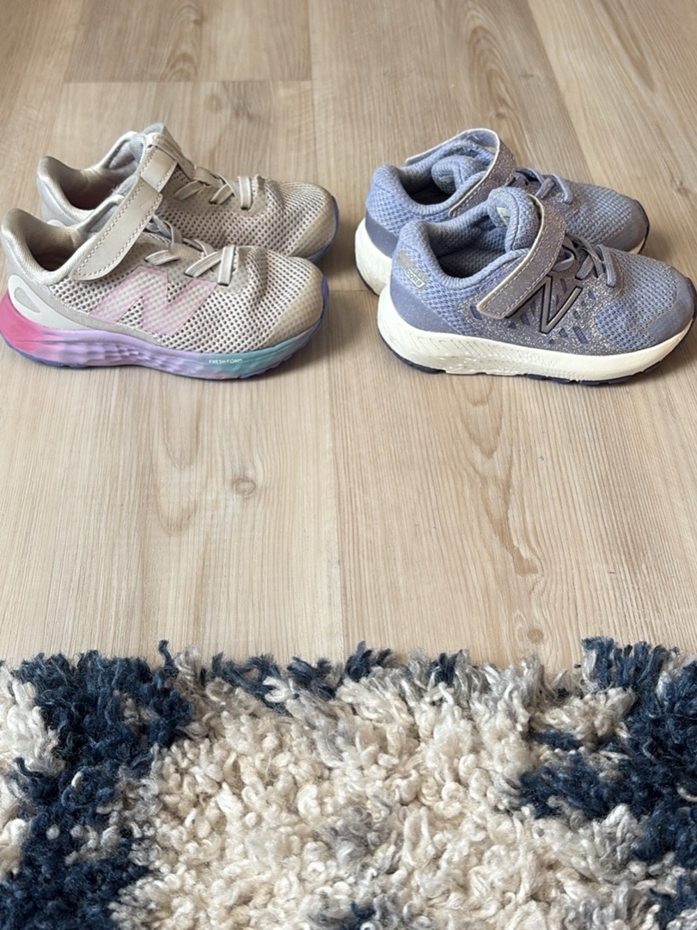 New Balance Kids' Sneakers in Beige with Pink & Purple Sole Accents